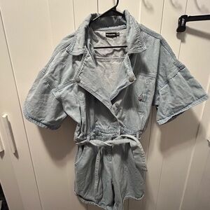PrettyLittleThing Sky Blue Denim Jumpsuit